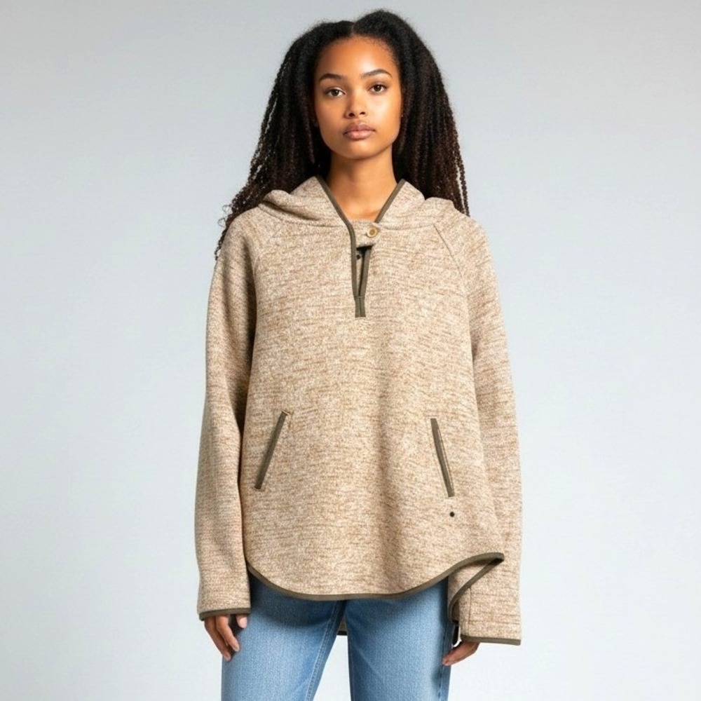 Prana Mattea Hoodie Sweater Pullover Tan Heather Asymmetrical Hem Womens XL